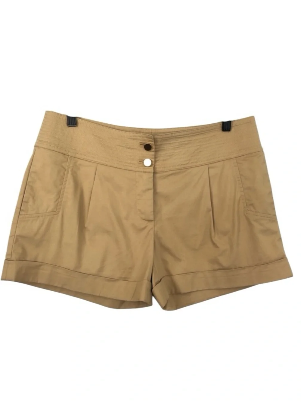 Tory Burch Clarence Chino Shorts Tan Khaki Pleated Cuffed Cotton Size 4 $175